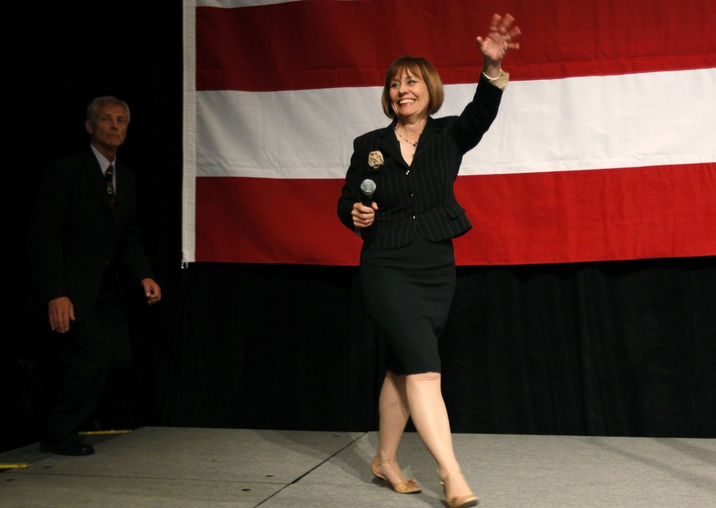 Republican U.S. Senate candidate from Nevada, Sharron Angle, takes the stage at an election night rally in Las Vegas