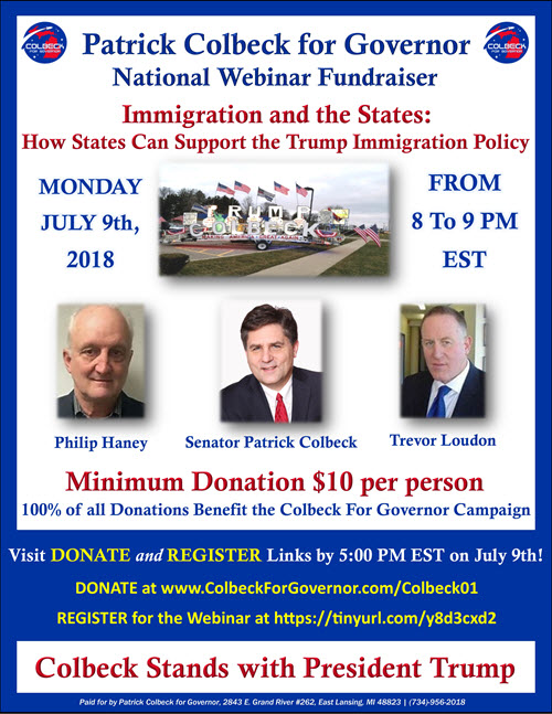Fundraiser July 9th – Trevor Loudon and Philip Haney Support Patrick Colbeck for Governor of Michigan