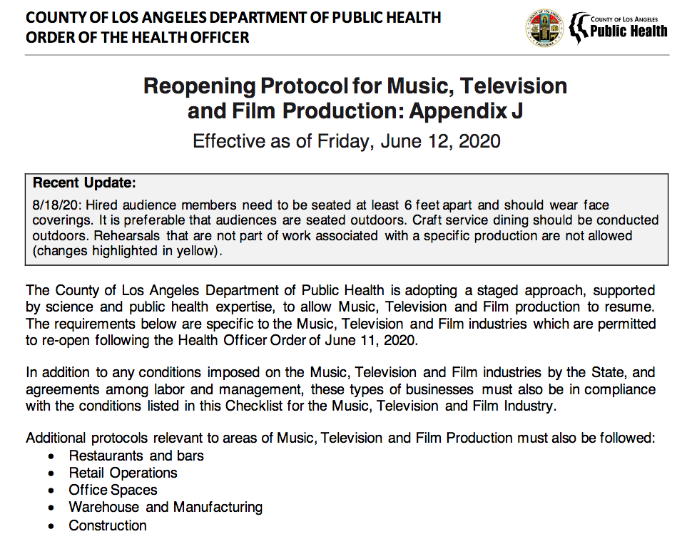 Hollywood, Film, Music and Television Protected as Essential During Pandemic