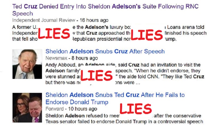 No, the Adelsons’ did NOT shun Ted Cruz after speech
