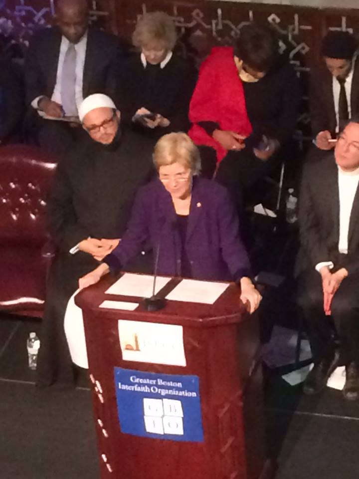 Elizabeth Warren speaks out against president-elect Donald Trump at terror-linked Boston mosque