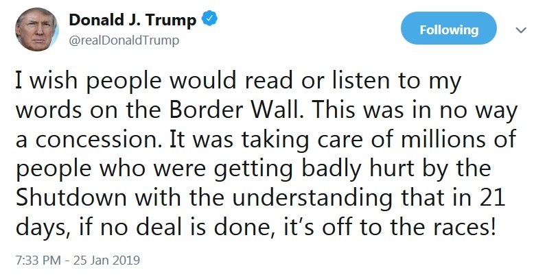 TRUMP’S AGREEMENT TO REOPEN GOVERNMENT WAS NOT A DEMOCRAT VICTORY